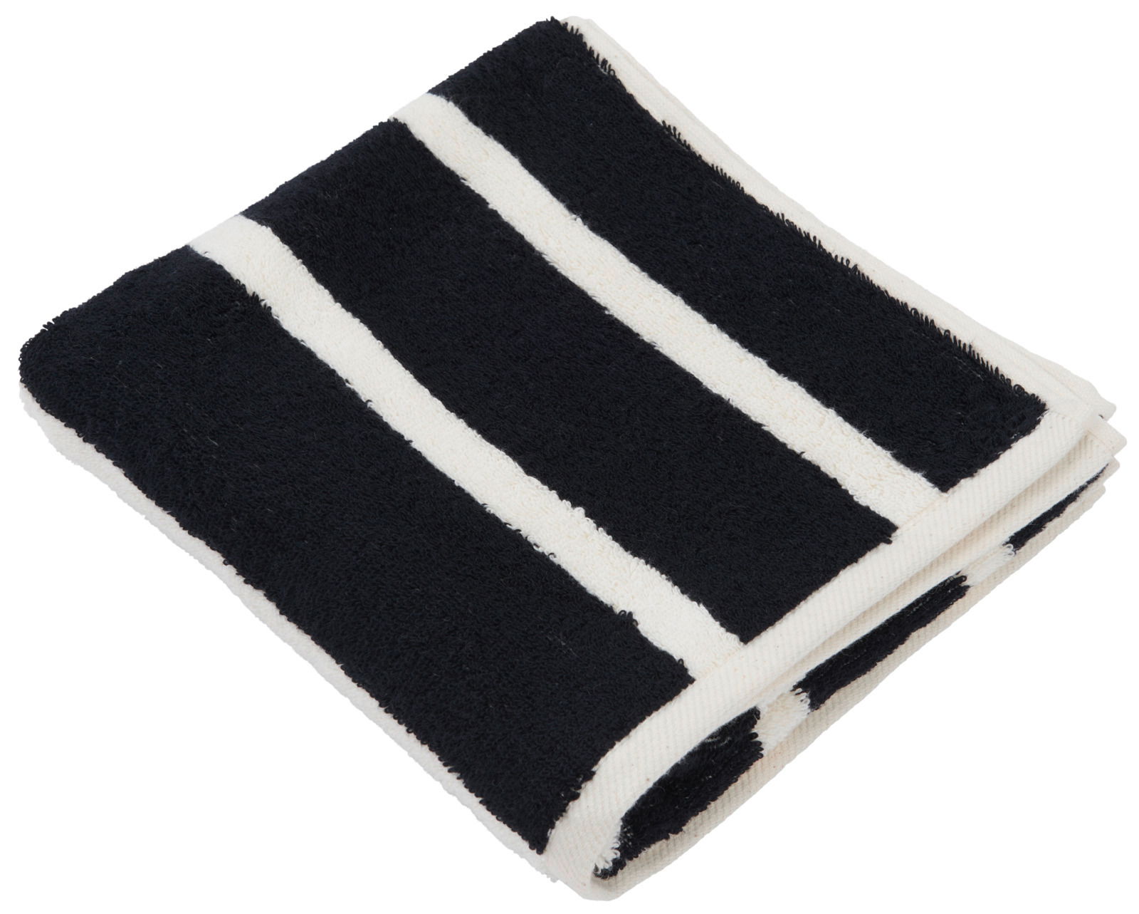 Gefaltetes Handtuch mit schwarzen und weißen Streifen, Ansicht von oben