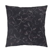 Dekoratives Kissen mit floralem Muster in dunkler Farbe, Vorderansicht