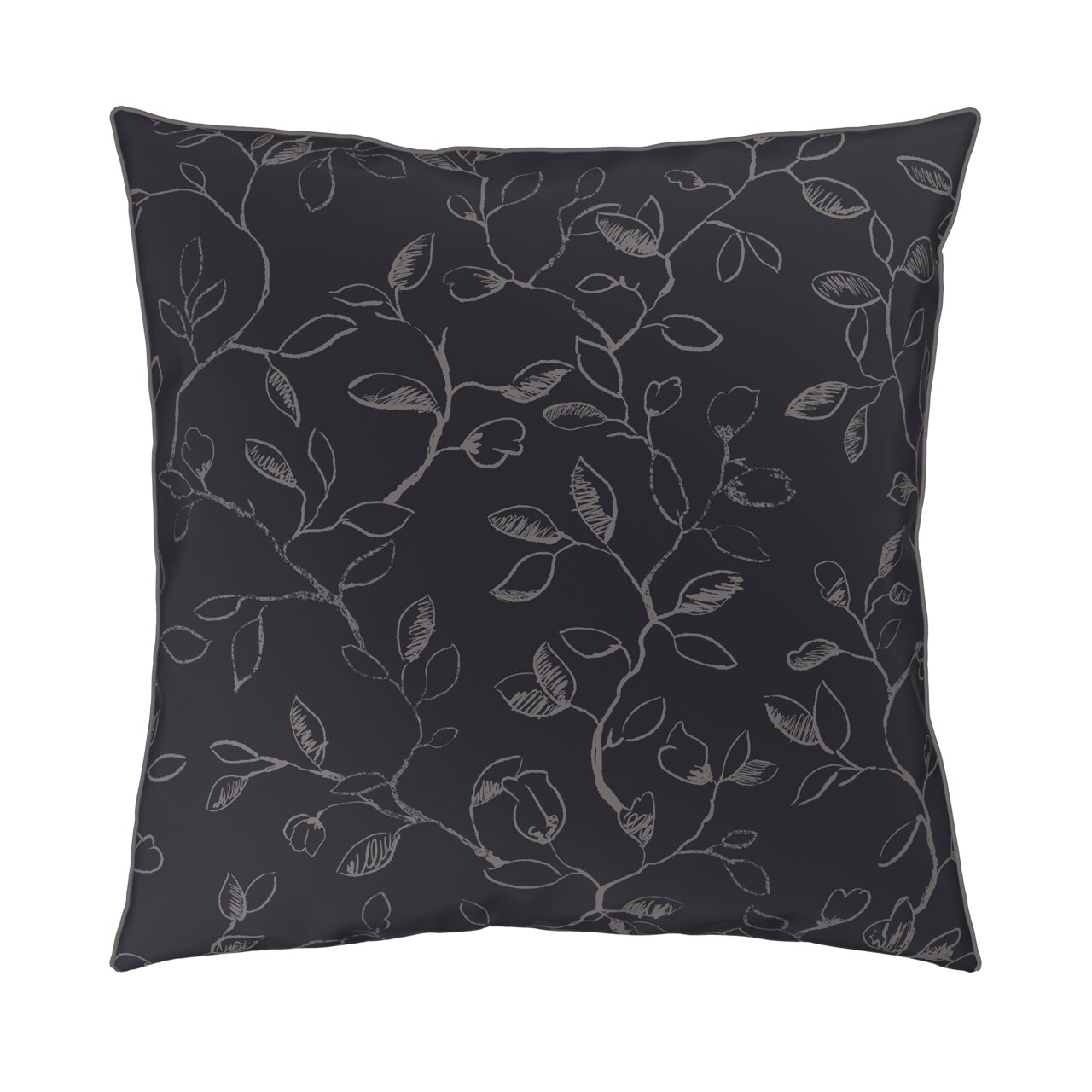 Dekoratives Kissen mit floralem Muster in dunkler Farbe, Vorderansicht