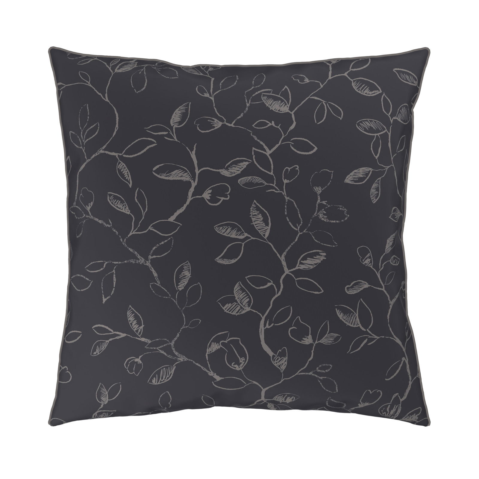 Dekoratives Kissen mit floralem Muster in dunkler Farbe, Vorderansicht