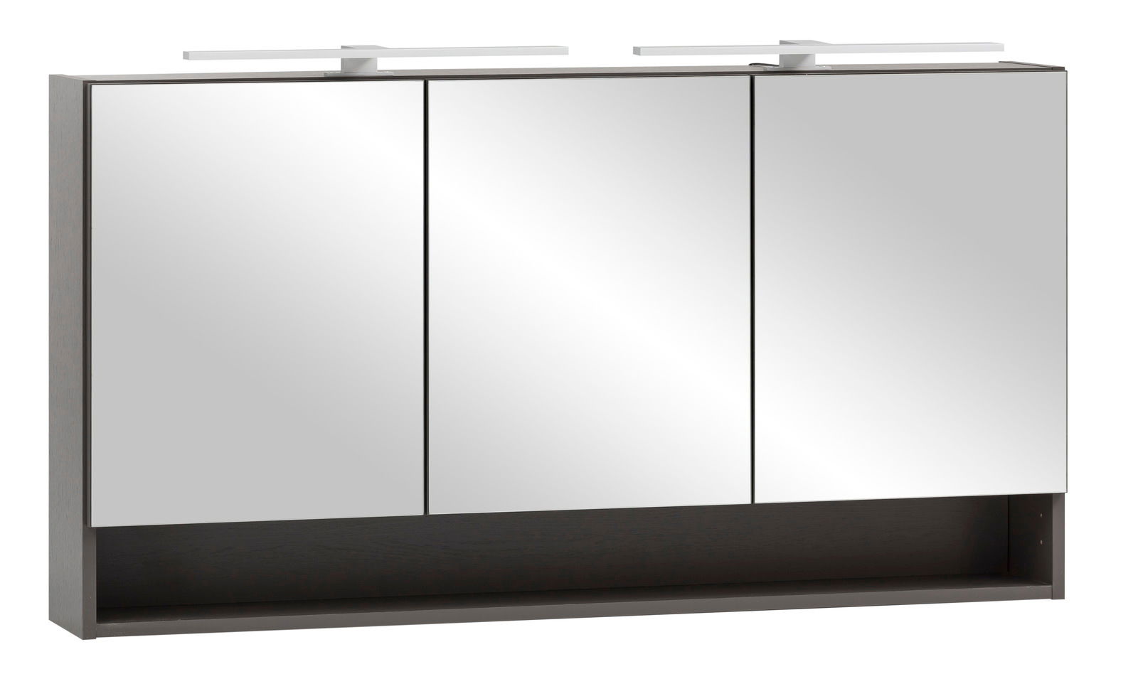 Moderner Spiegelschrank mit drei Türen und integrierter Beleuchtung, Frontalansicht