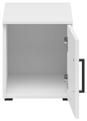 Weißer Aufsatzschrank mit geöffneter Tür, Frontalansicht