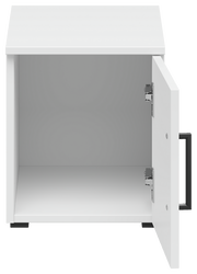 Weißer Aufsatzschrank mit geöffneter Tür, Frontalansicht