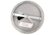Rückansicht einer runden LED-Deckenleuchte mit sichtbarer Verkabelung und Montagehalterung.