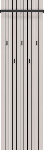 Garderobenpaneel mit vertikalen Streifen und mehreren Haken, frontal betrachtet.