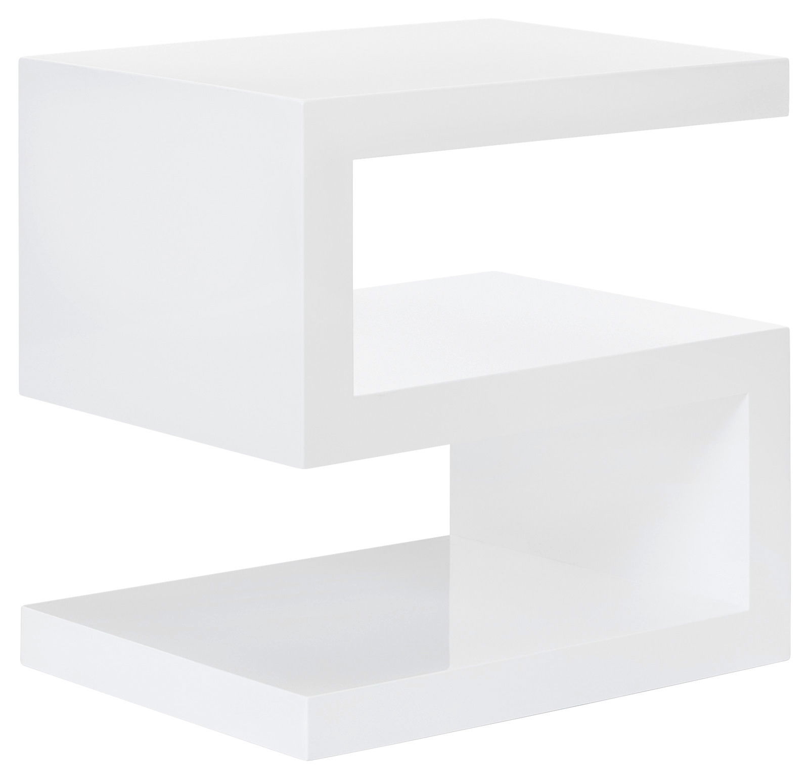 XORA Beistelltisch KENZO Moderner weißer Beistelltisch in S-Form, seitliche Perspektive