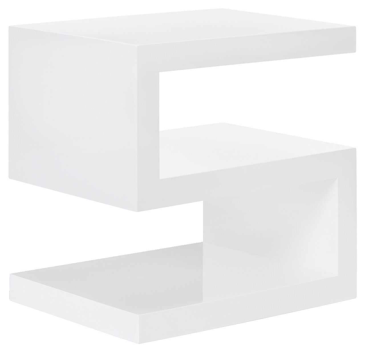 XORA Beistelltisch KENZO Moderner weißer Beistelltisch in S-Form, seitliche Perspektive