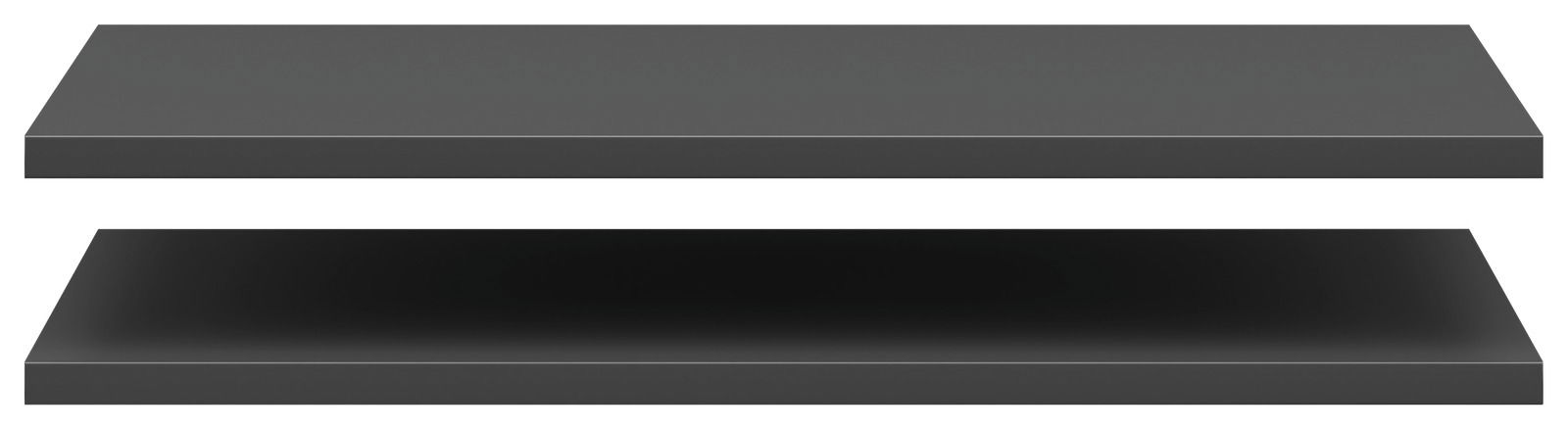 Zwei graue Einlegeböden in einer horizontalen Ansicht übereinander.