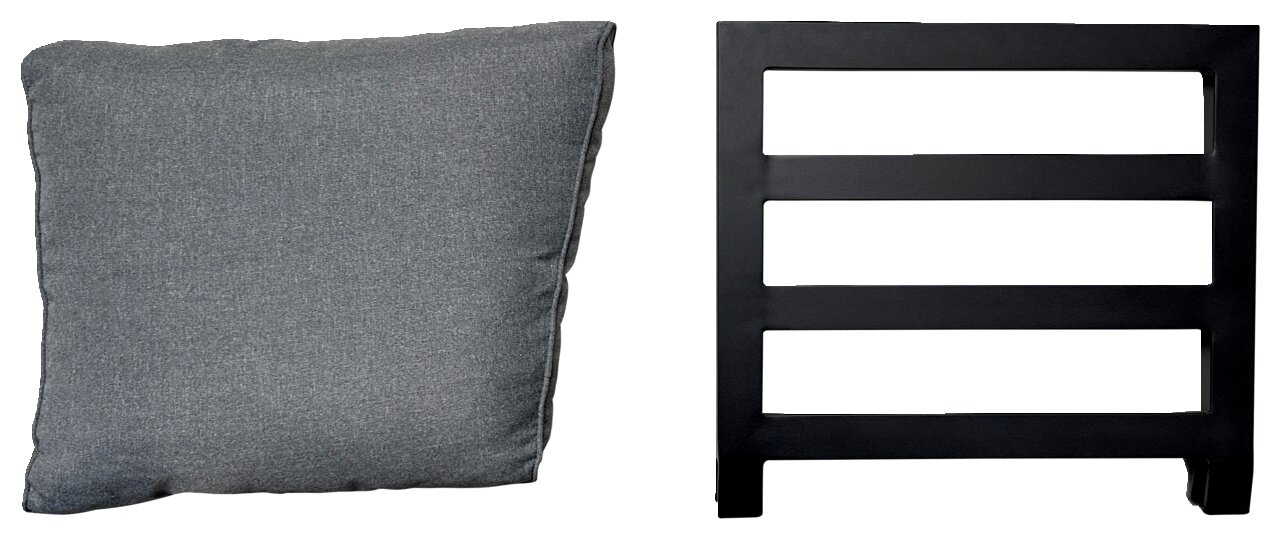 Ambia Garden Ansteckteil HAMBURG Perspektive von vorne: Ein graues Kissen und ein schwarzes Metallgitter, Ansteckteil für eine Multifunktionsbank.