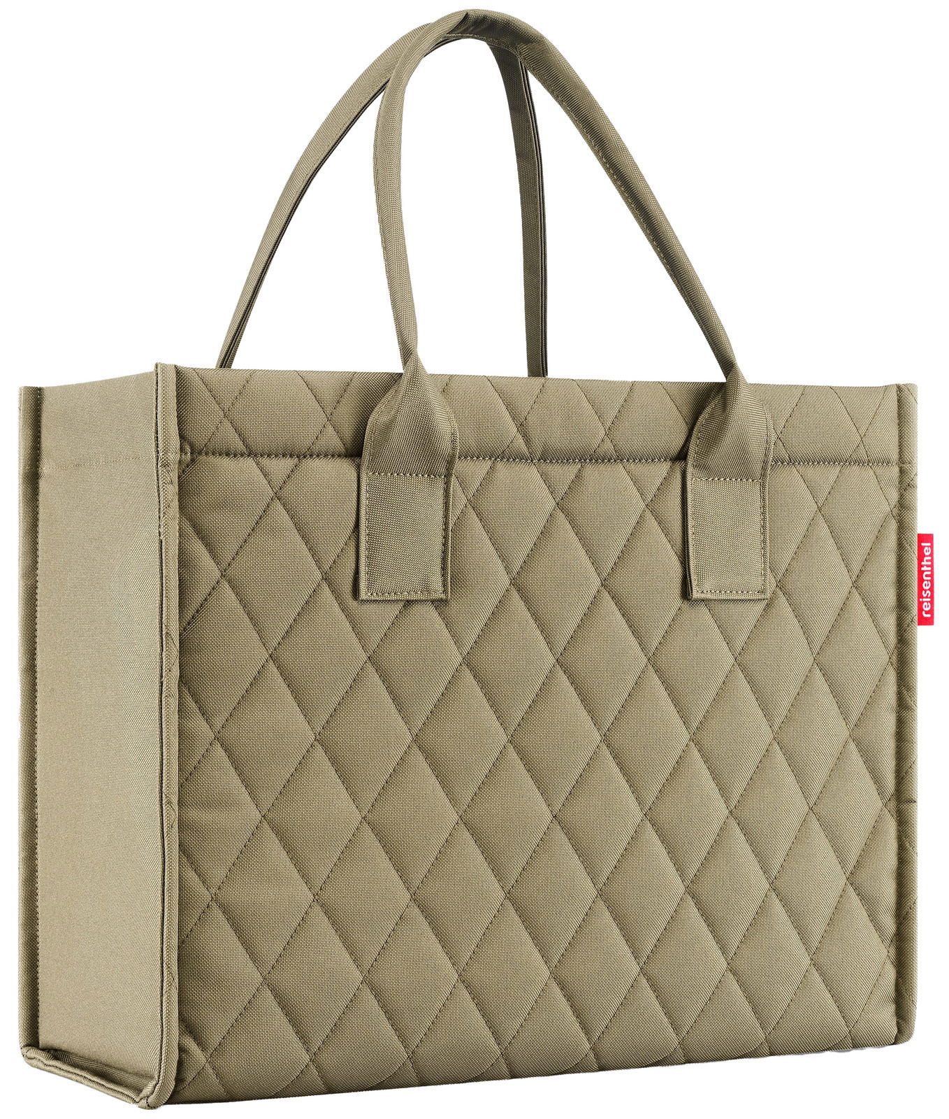 Olivefarbene Einkaufstasche mit Rautenmuster, seitliche Perspektive