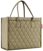 Olivefarbene Einkaufstasche mit Rautenmuster, seitliche Perspektive