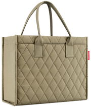 Olivefarbene Einkaufstasche mit Rautenmuster, seitliche Perspektive