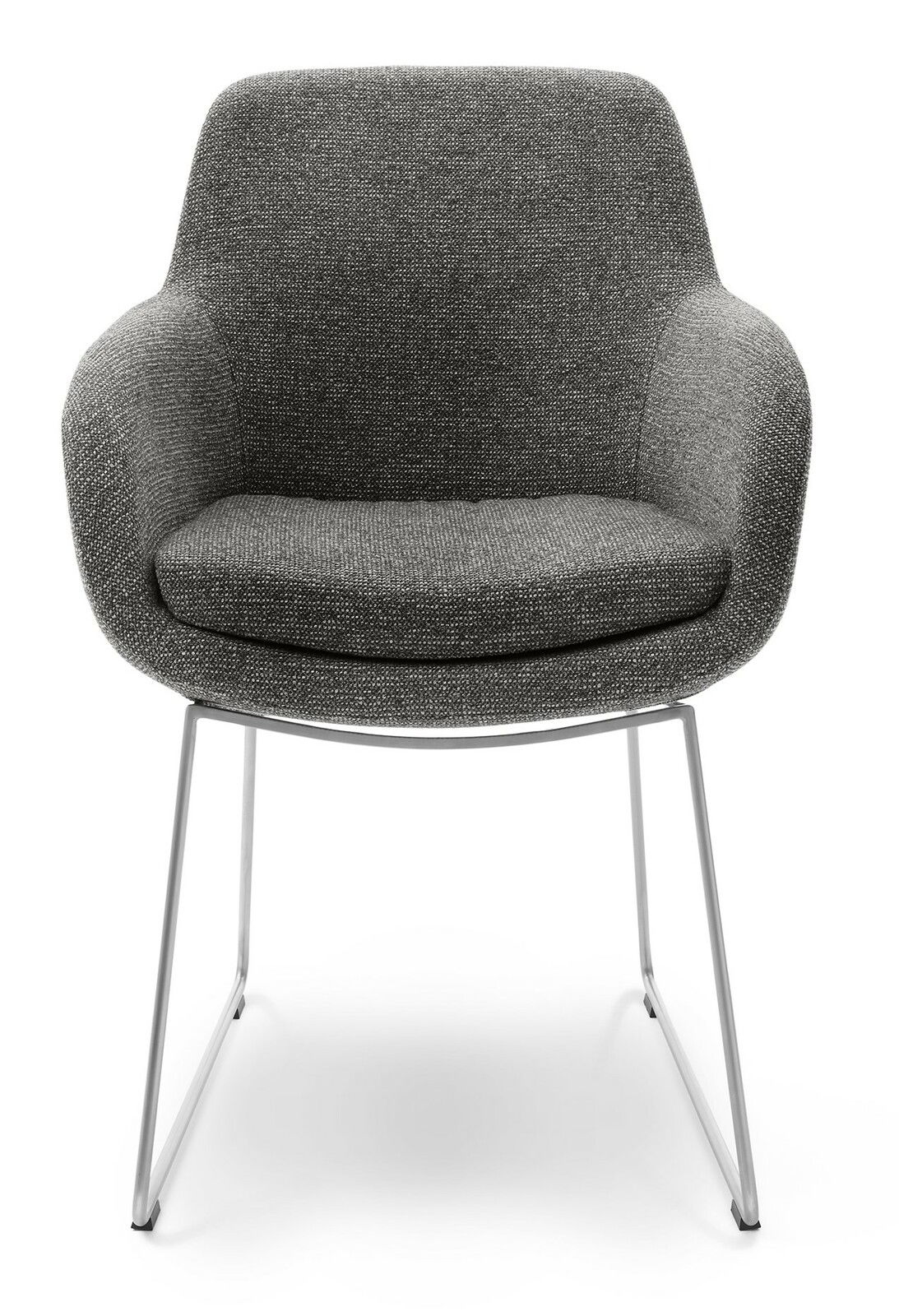 Grauer Armlehnstuhl mit modernem Design, Vorderansicht