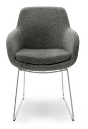 Grauer Armlehnstuhl mit modernem Design, Vorderansicht