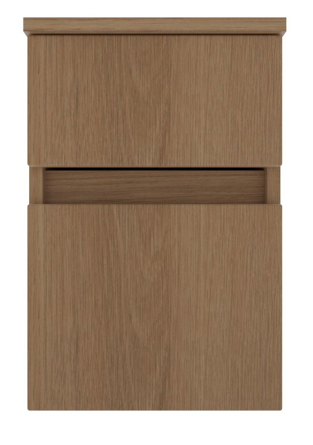 Novel Unterschrank NV.210 Frontansicht eines modernen, hölzernen Unterschranks mit zwei Schubladen.