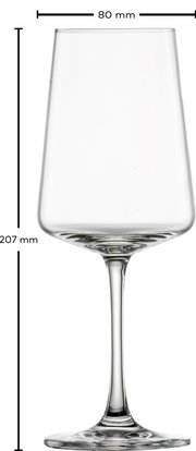Weißweinglas mit einer Höhe von 207 mm und einem Durchmesser von 80 mm, frontal abgebildet.