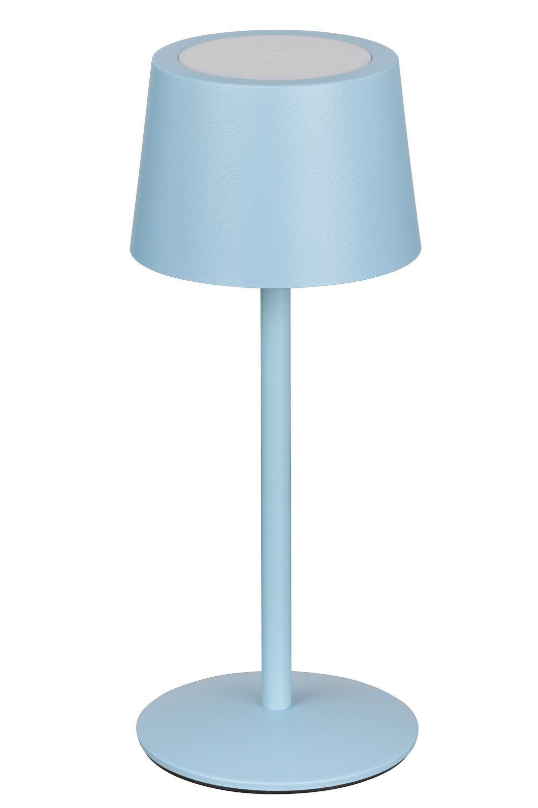 Blaue Akku-Tischleuchte in seitlicher Perspektive