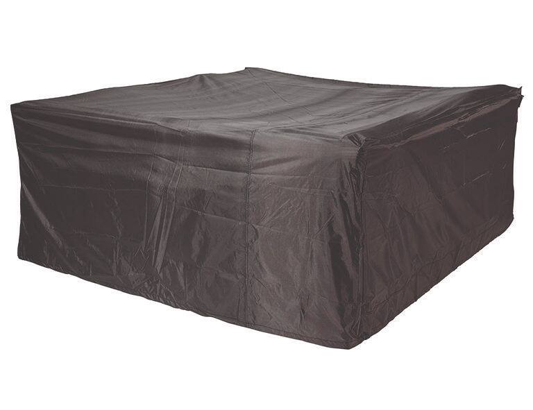 Zurbrüggen Sitzgruppenhülle 180x110 cm AeroCover Schwarze Sitzgruppenhülle aus robustem Material, perspektivisch von vorne rechts fotografiert.