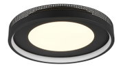 Moderne schwarze Deckenleuchte mit perforiertem Rand, seitliche Perspektive