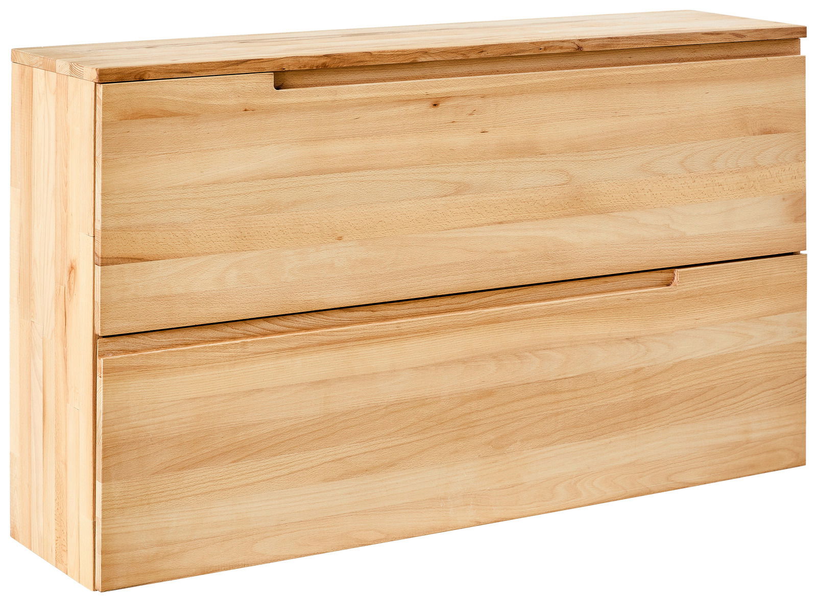 Linea Natura Hängeschuhschrank LINEA Hängeschuhschrank aus hellem Holz mit zwei Klappen, seitliche Perspektive