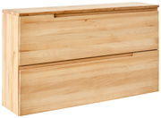 Hängeschuhschrank aus hellem Holz mit zwei Klappen, seitliche Perspektive