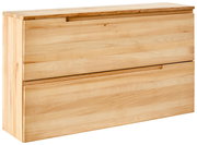 Hängeschuhschrank aus hellem Holz mit zwei Klappen, seitliche Perspektive