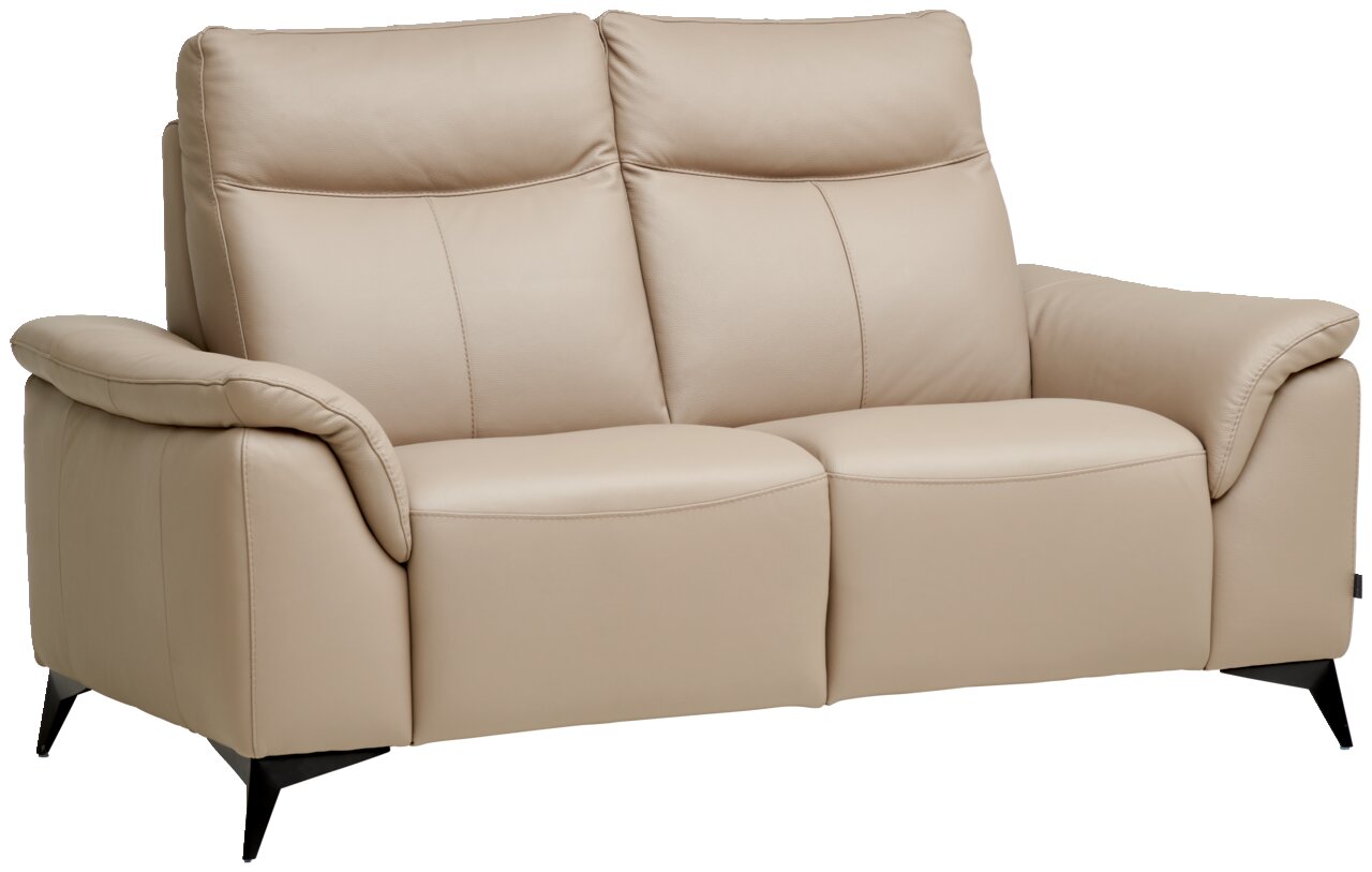 Beige tweezitsbank van leer, zijaanzicht