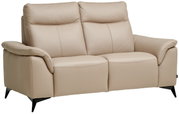 Beige tweezitsbank van leer, zijaanzicht