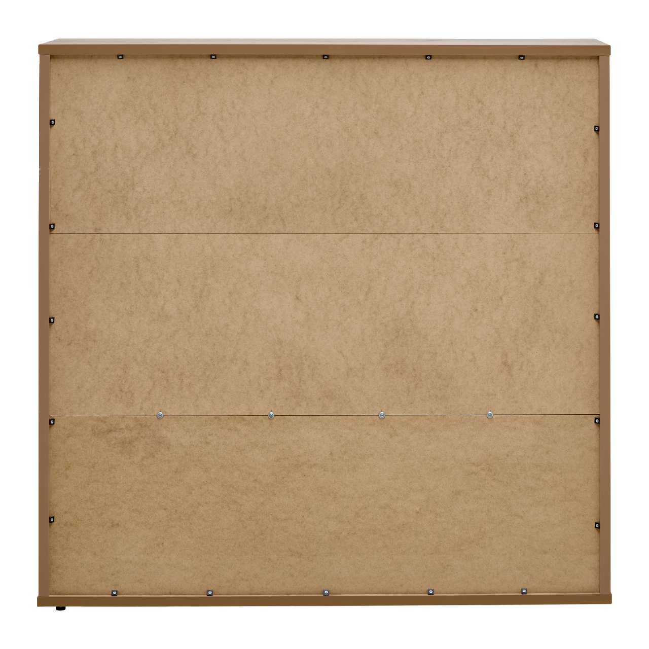 Rückansicht eines Bücherregals aus Holz mit sichtbaren Schrauben und einfacher Rückwand.