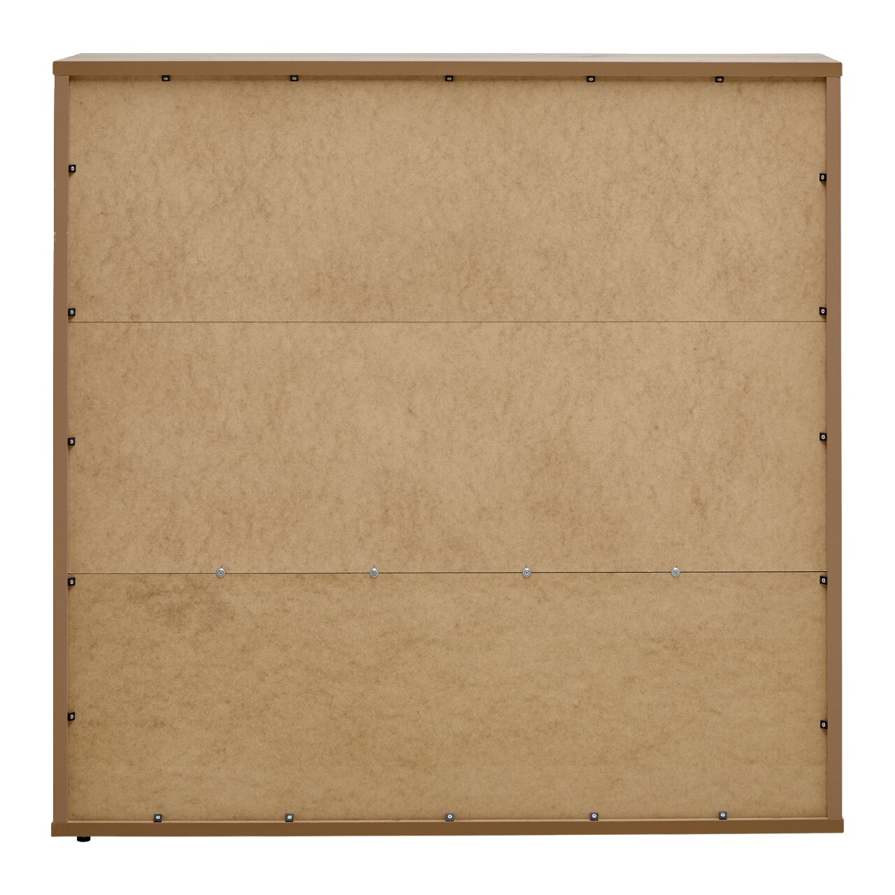 Rückansicht eines Bücherregals aus Holz mit sichtbaren Schrauben und einfacher Rückwand.