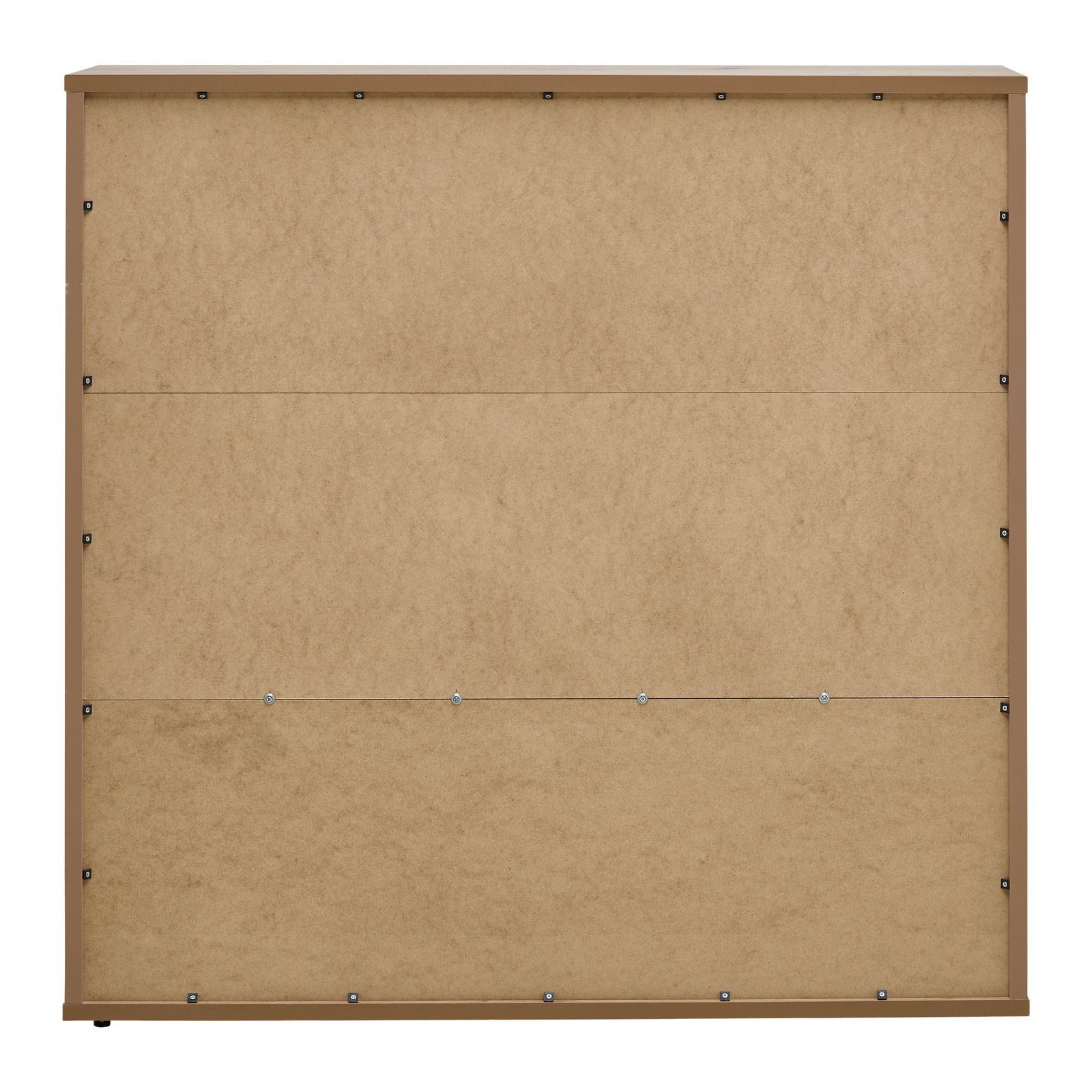 Rückansicht eines Bücherregals aus Holz mit sichtbaren Schrauben und einfacher Rückwand.