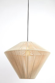 Hängeleuchte mit geometrischem Design aus geflochtenem Material, seitliche Perspektive