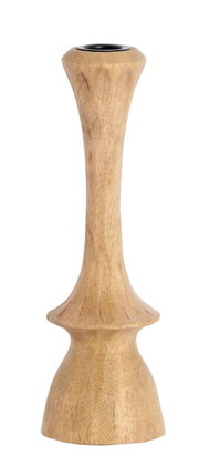 Holz-Kerzenständer in natürlicher Holzoptik, frontal abgebildet.