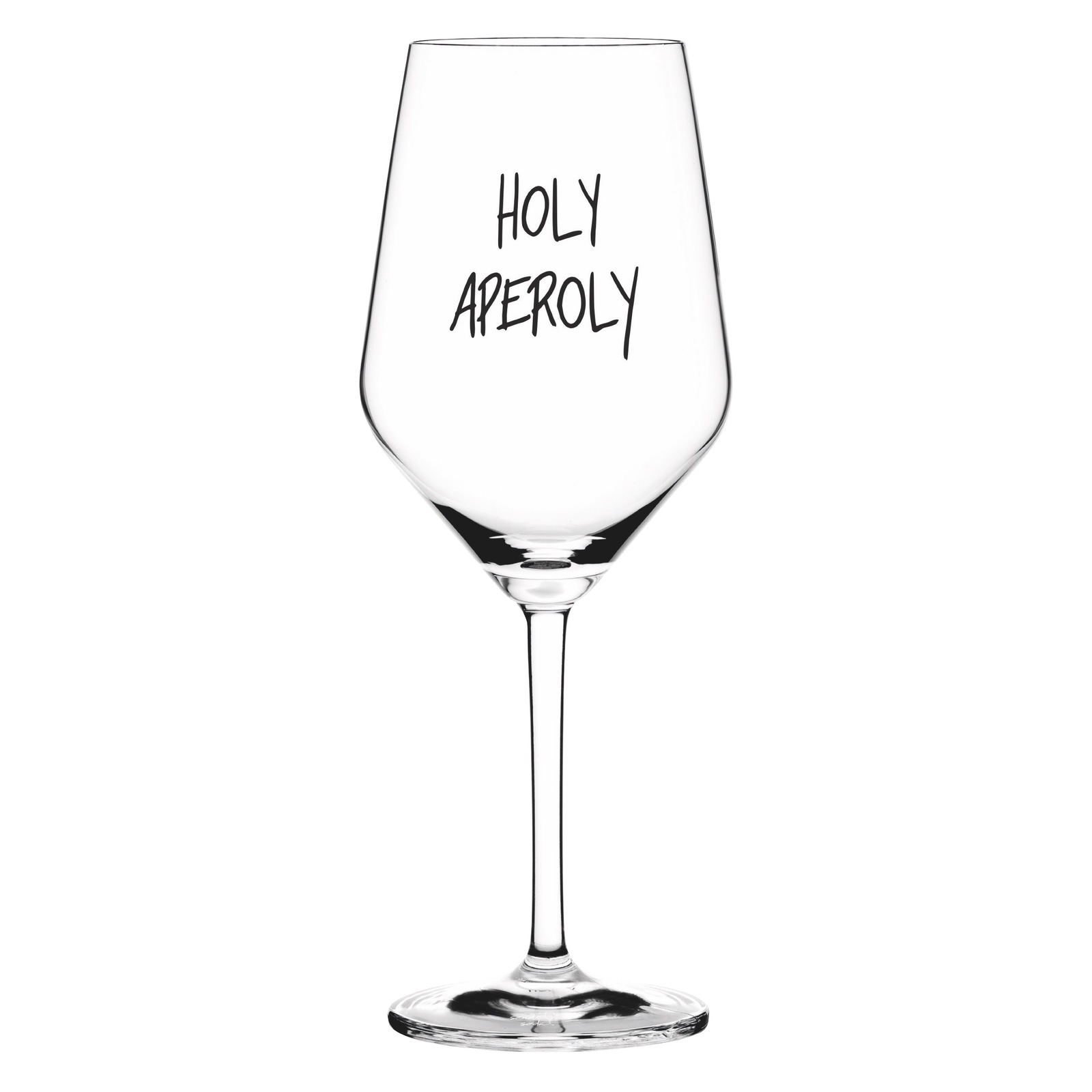 Ritzenhoff Weinglas Holy Aperoly SAND & SODA Weinglas mit der Aufschrift 'Holy Aperoly', frontal abgebildet