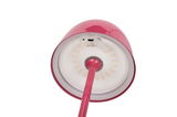 Unteransicht einer pinken Akku-Tischleuchte mit LED-Lichtern und USB-Ladeanschluss.