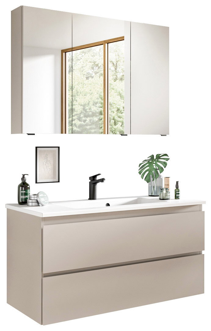 Sadena Badkombination M-PLAN COMPACT Moderne Badkombination mit Spiegelschrank und Waschtisch in Frontansicht