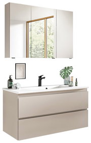 Moderne Badkombination mit Spiegelschrank und Waschtisch in Frontansicht