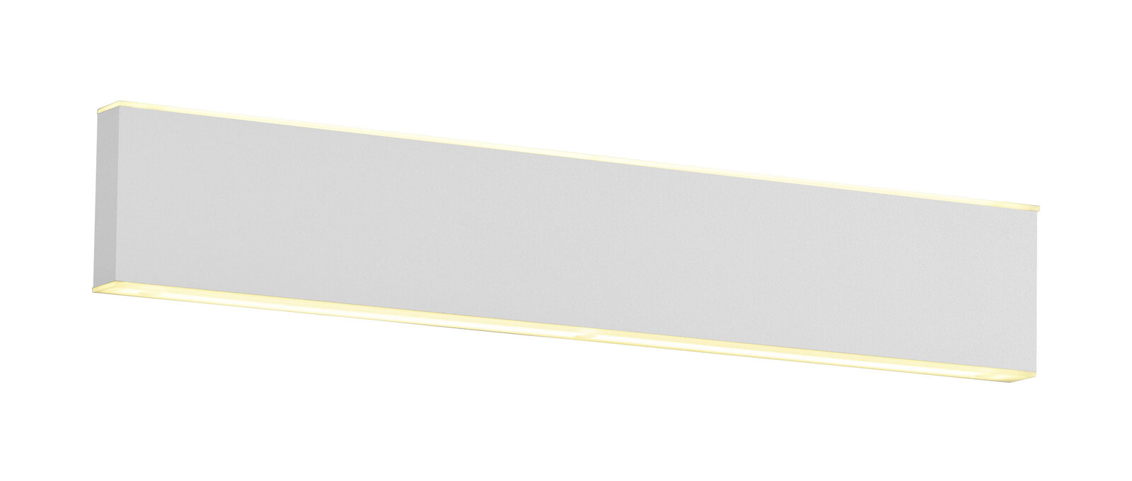 Rechteckige Akku-Wandleuchte DELTA-B in seitlicher Perspektive mit sanftem Lichtaustritt an den oberen und unteren Kanten.