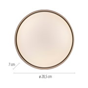 Runde Deckenleuchte/Wandleuchte mit opalem Diffusor und bronzefarbenem Metallrahmen, Ø 28,5 cm und Höhe 7 cm, Frontalansicht von vorne auf weißem Hintergrund