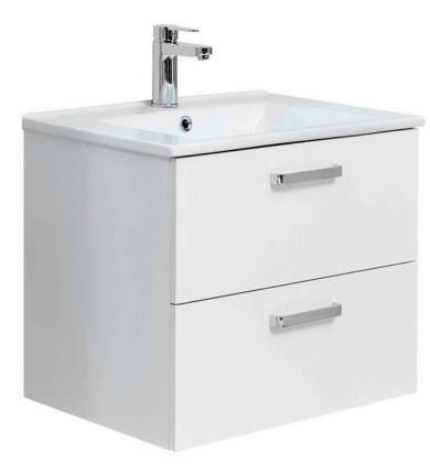 XORA Waschtischlösung TIVOLI Moderner Waschtisch mit zwei Schubladen und Wasserhahn, seitliche Perspektive