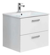 Moderner Waschtisch mit zwei Schubladen und Wasserhahn, seitliche Perspektive