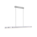Moderne Pendelleuchte PURE-MOTO-RISE in seitlicher Ansicht, mit schlankem, rechteckigem Design und silberner Oberfläche.