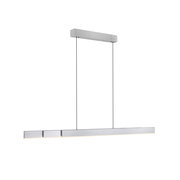 Moderne Pendelleuchte PURE-MOTO-RISE in seitlicher Ansicht, mit schlankem, rechteckigem Design und silberner Oberfläche.