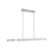 Moderne Pendelleuchte PURE-MOTO-RISE in seitlicher Ansicht, mit schlankem, rechteckigem Design und silberner Oberfläche.