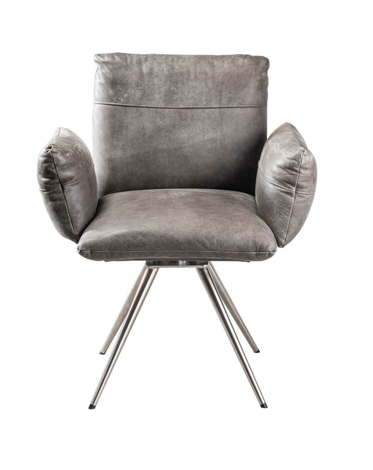 Moderner grauer Sessel mit Metallbeinen, Frontalansicht