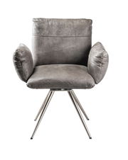 Moderner grauer Sessel mit Metallbeinen, Frontalansicht