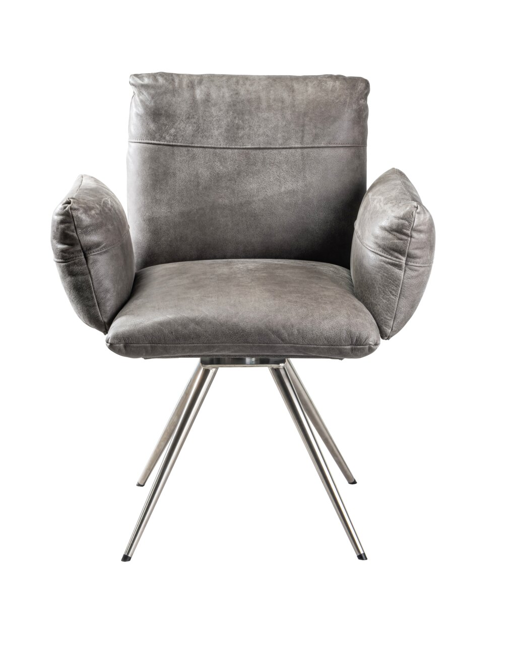 Moderner grauer Sessel mit Metallbeinen, Frontalansicht