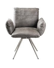 Moderner grauer Sessel mit Metallbeinen, Frontalansicht