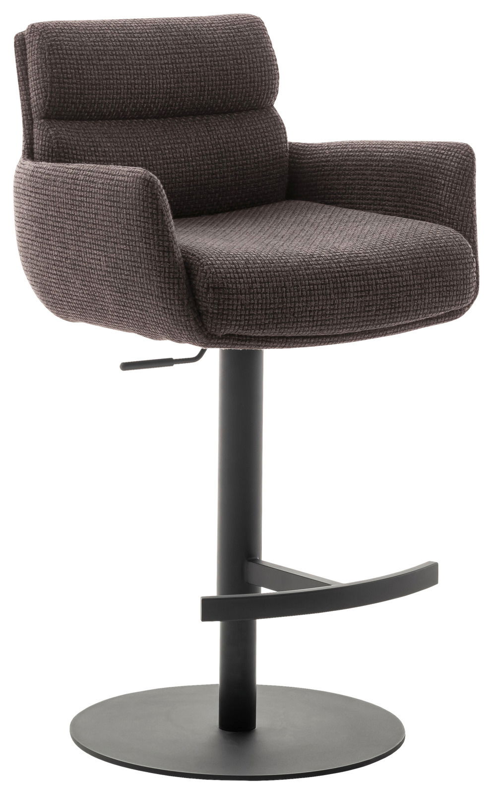 Dieter Knoll Barstuhl mit Armlehnen LEXINGTON Moderner Barstuhl mit Armlehnen in dunklem Stoffbezug, seitliche Perspektive