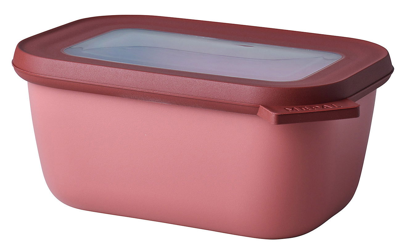 Mepal Multischüssel Vivid Mauve CIRQULA Rechteckige Mepal Multischüssel in Vivid Mauve mit transparentem Deckel, seitliche Perspektive